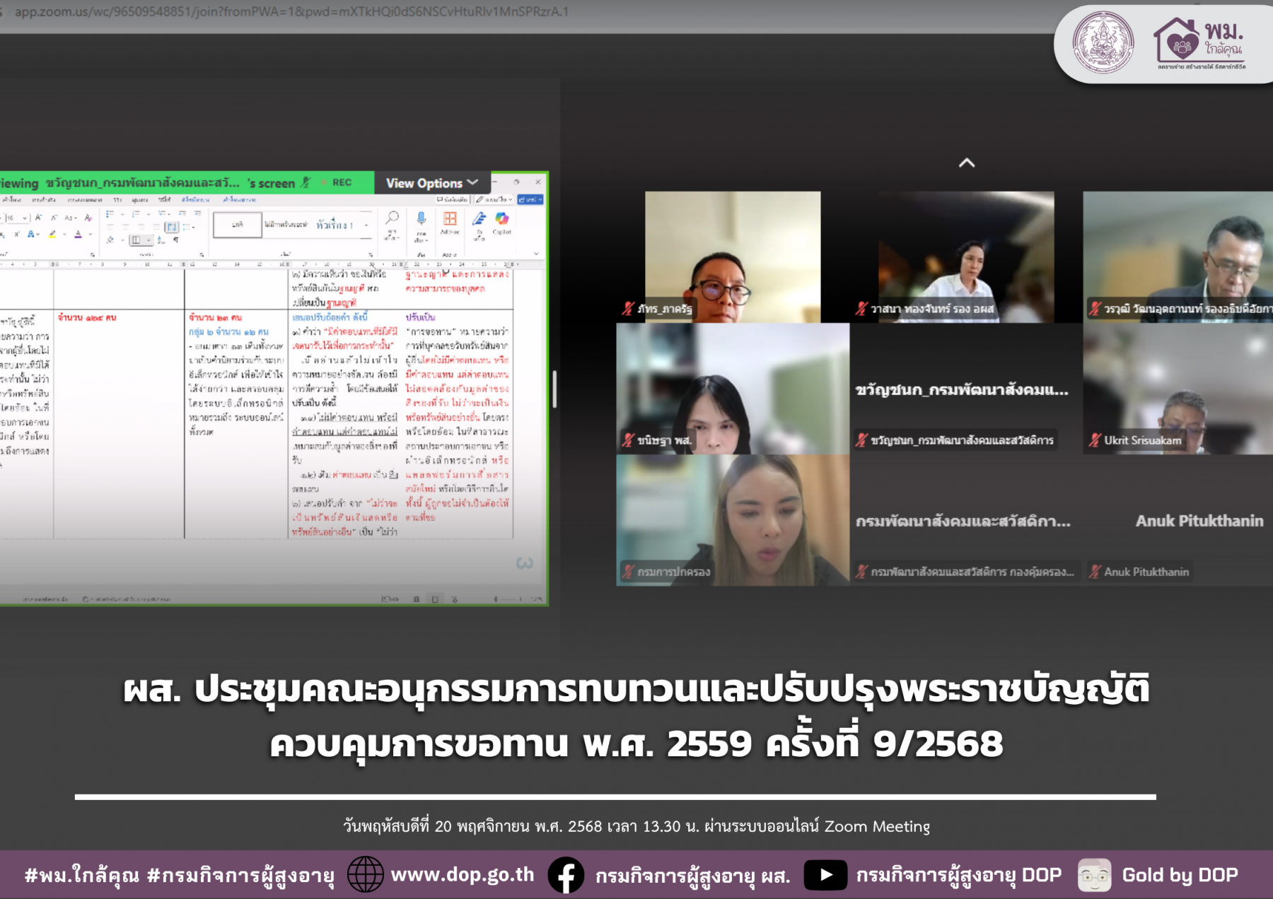 ผส. ประชุมคณะอนุกรรมการทบทวนและปรับปรุงพระราชบัญญัติควบคุมการขอทาน พ.ศ. 2559 ครั้งที่ 9/2568
