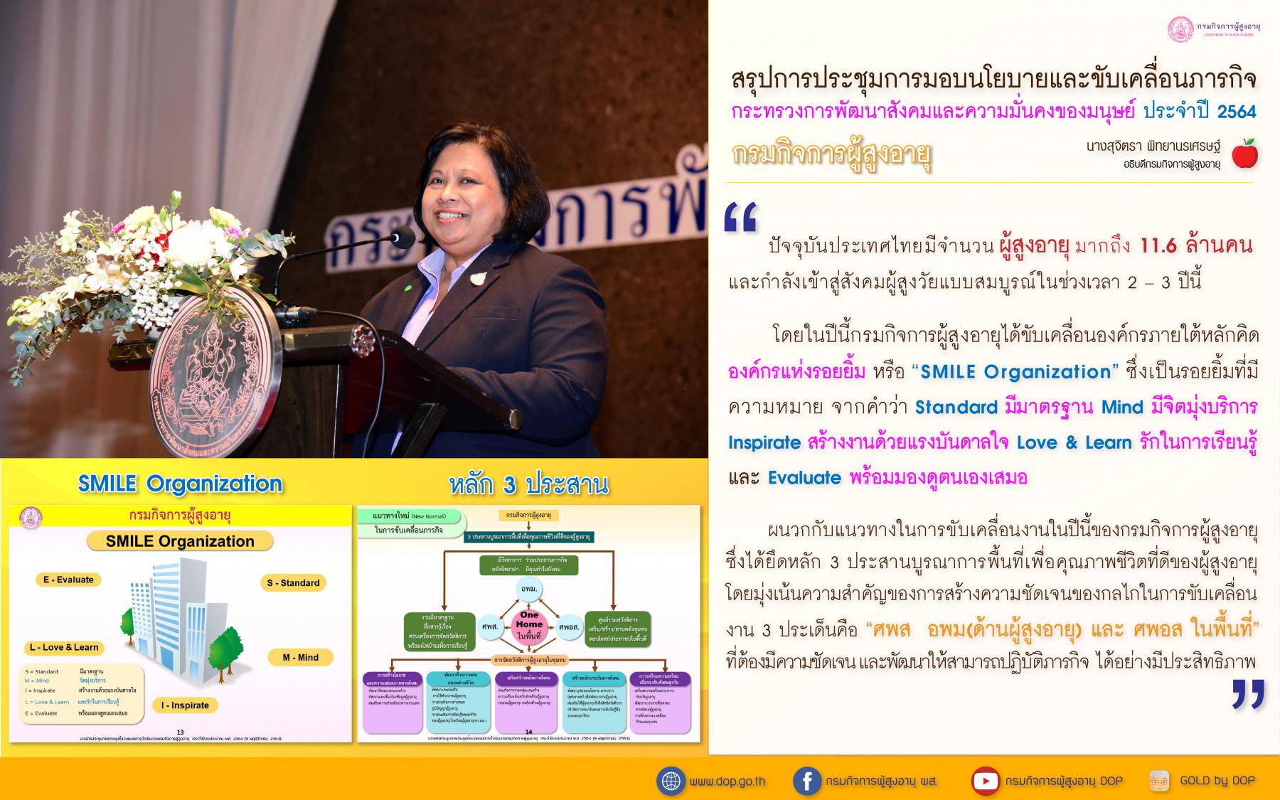 สรุปการประชุมการมอบนโยบายและขับเคลื่อนภารกิจกระทรวงการพัฒนาสังคมและความมั่นคงของมนุษย์ ปี 2564 (กรมกิจการผู้สูงอายุ)