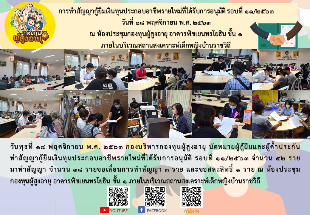 การทำสัญญากู้ยืมเงินทุนประกอบอาชีพรายใหม่ที่ได้รับการอนุมัติ รอบที่ 11/2563วันที่ 18 พฤศจิกายน พ.ศ. 2563