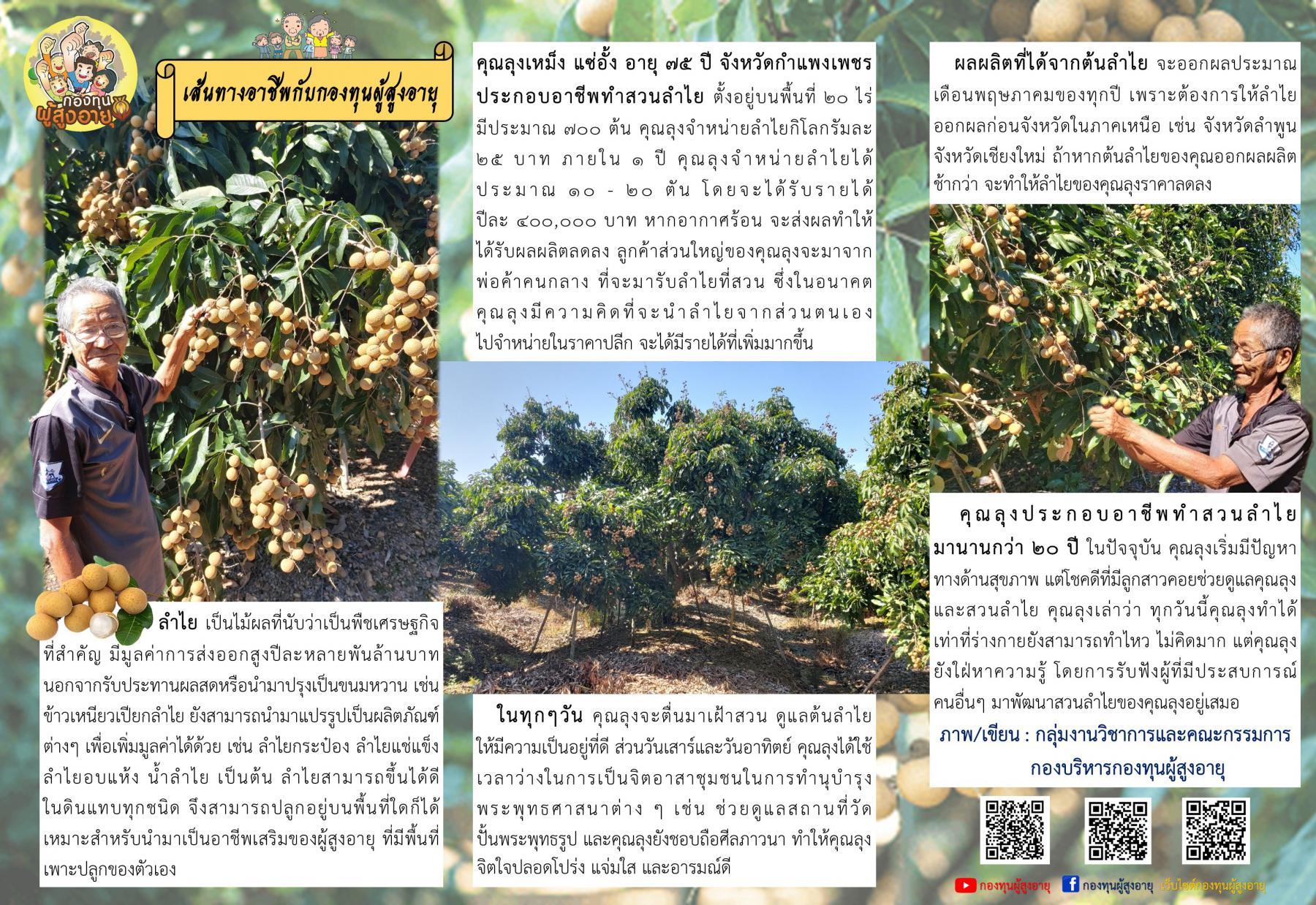 เส้นทางอาชีพกับกองทุนผู้สูงอายุ คุณลุงเหม็ง แซ่อั้ง อายุ 75 ปี ประกอบอาชีพทำสวนลำไย จังหวัดกำแพงเพชร 