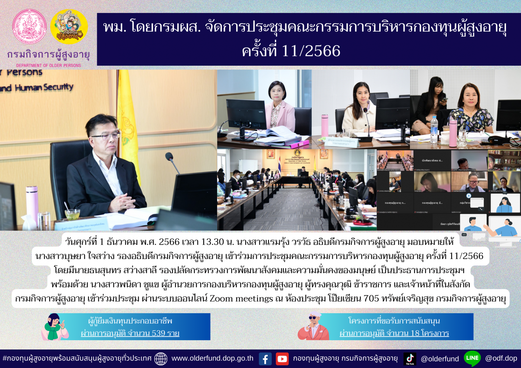 พม. โดยกรมผส. จัดการประชุมคณะกรรมการบริหารกองทุนผู้สูงอายุ ครั้งที่ 11/2566  