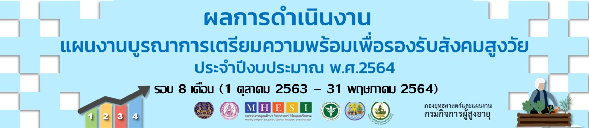 ผลการดำเนินงานแผนงานบูรณาการเตรียมความพร้อมเพื่อรองรับสังคมสูงวัย ปี 64 รอบ 8 เดือน (1 ตุลาคม 2563 – 31 พฤษภาคม 2564)