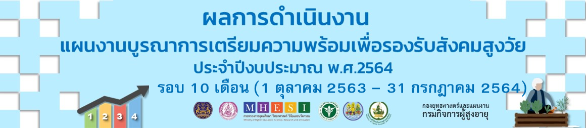 ผลการดำเนินงานแผนงานบูรณาการเตรียมความพร้อมเพื่อรองรับสังคมสูงวัย ปี 64 รอบ 10 เดือน (1 ตุลาคม 2563 – 31 กรกฎาคม 2564)