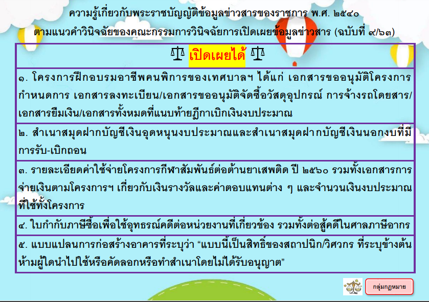 ความรู้เกี่ยวกับพระราชบัญญัติข้อมูลข่าวสารของราชการ พ.ศ. 2540 (เปิดเผยได้)