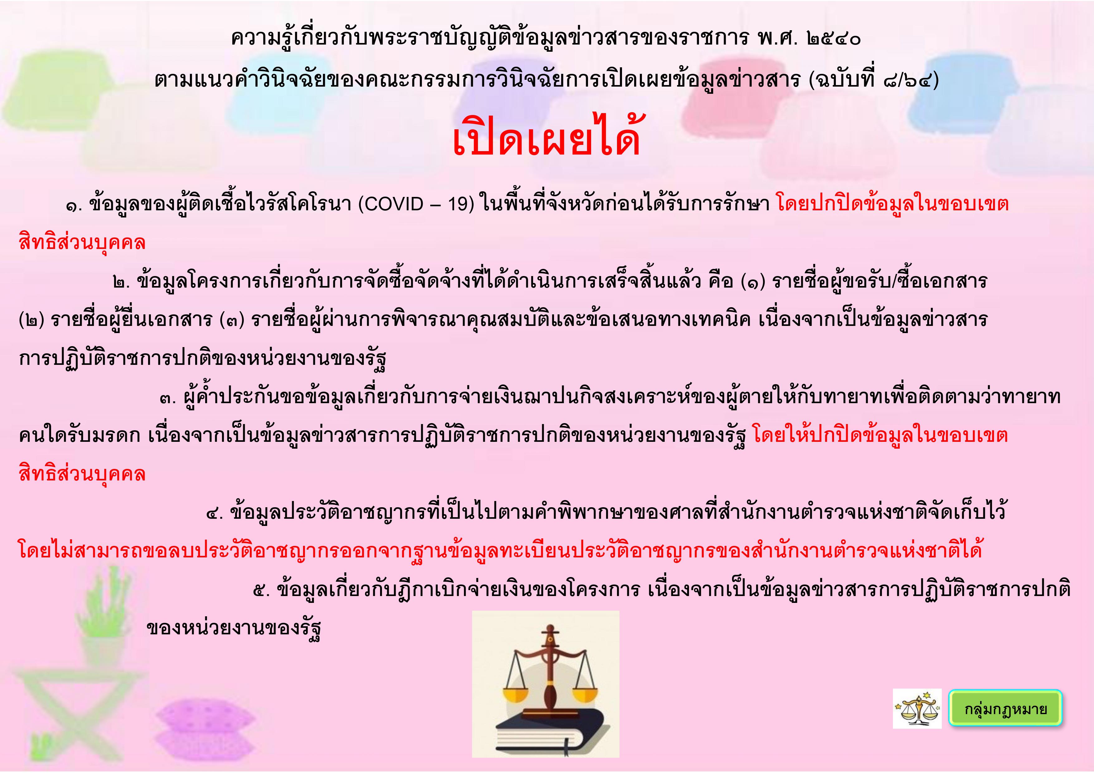 ความรู้เกี่ยวกับพระราชบัญญัติข้อมูลข่าวสารของราชการ พ.ศ.2540 (ฉบับที่8/64)