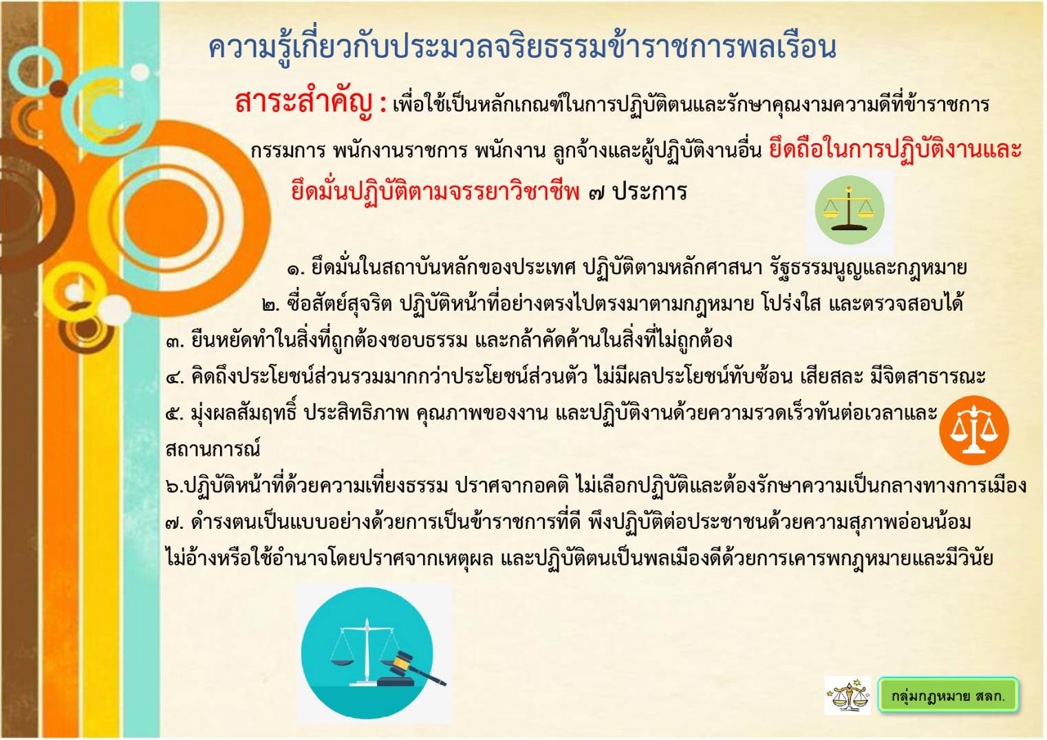 ความรุุ้้เกี่ยวกับประมวลจริยธรรมข้าราชการพลเรือน