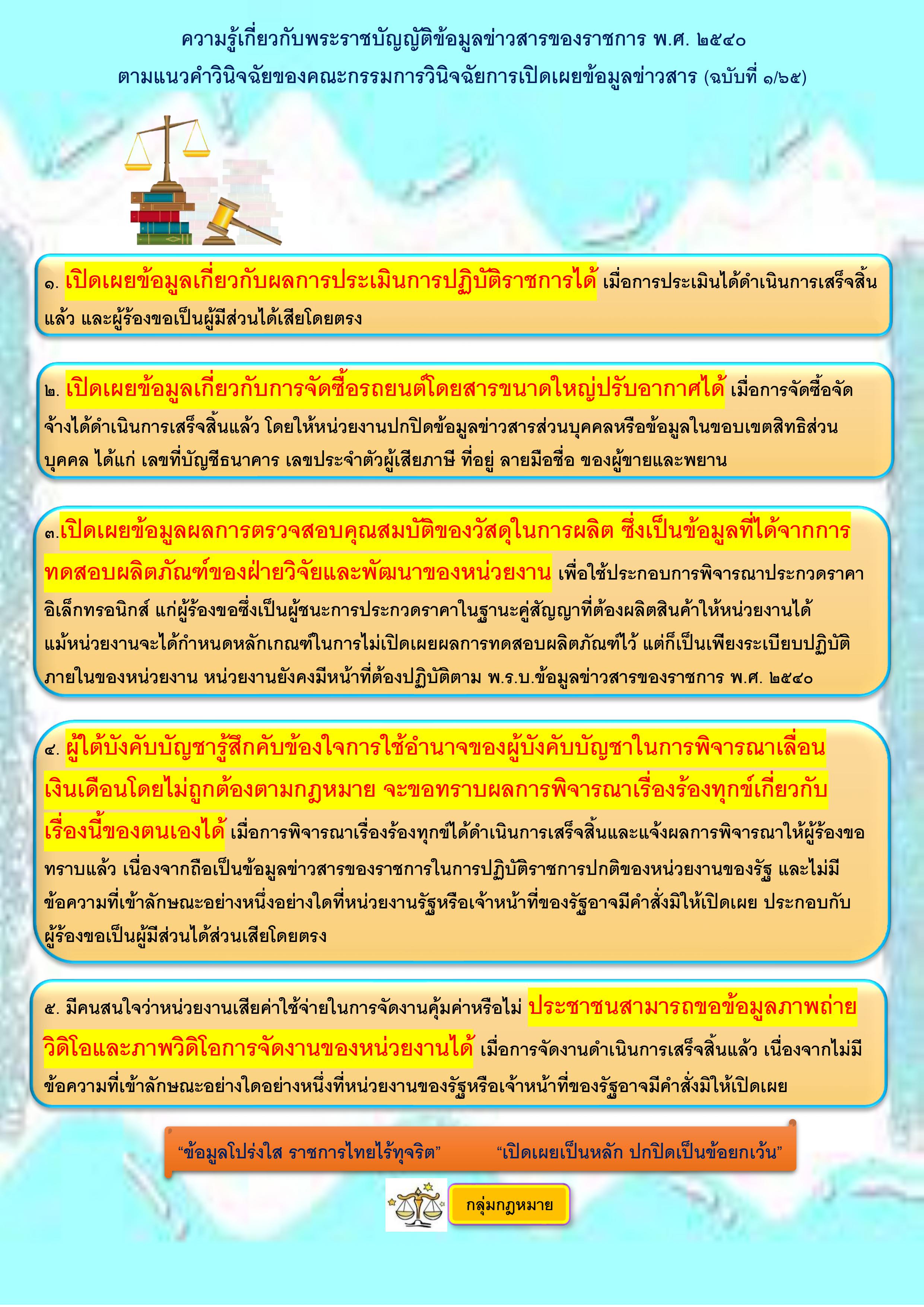 ความรู้เกี่ยวกับพระราชบัญญัติข้อมูลข่าวสารของราชการ พ.ศ.2540 (ฉบับที่1/65)