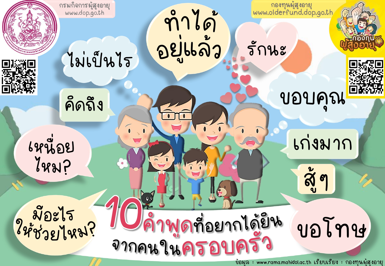 10 คำพูดที่อยากได้ยินจากคนในครอบครัว❤️ By กองทุนผู้สูงอายุ E-library เดือนกุมภาพันธ์ 2565