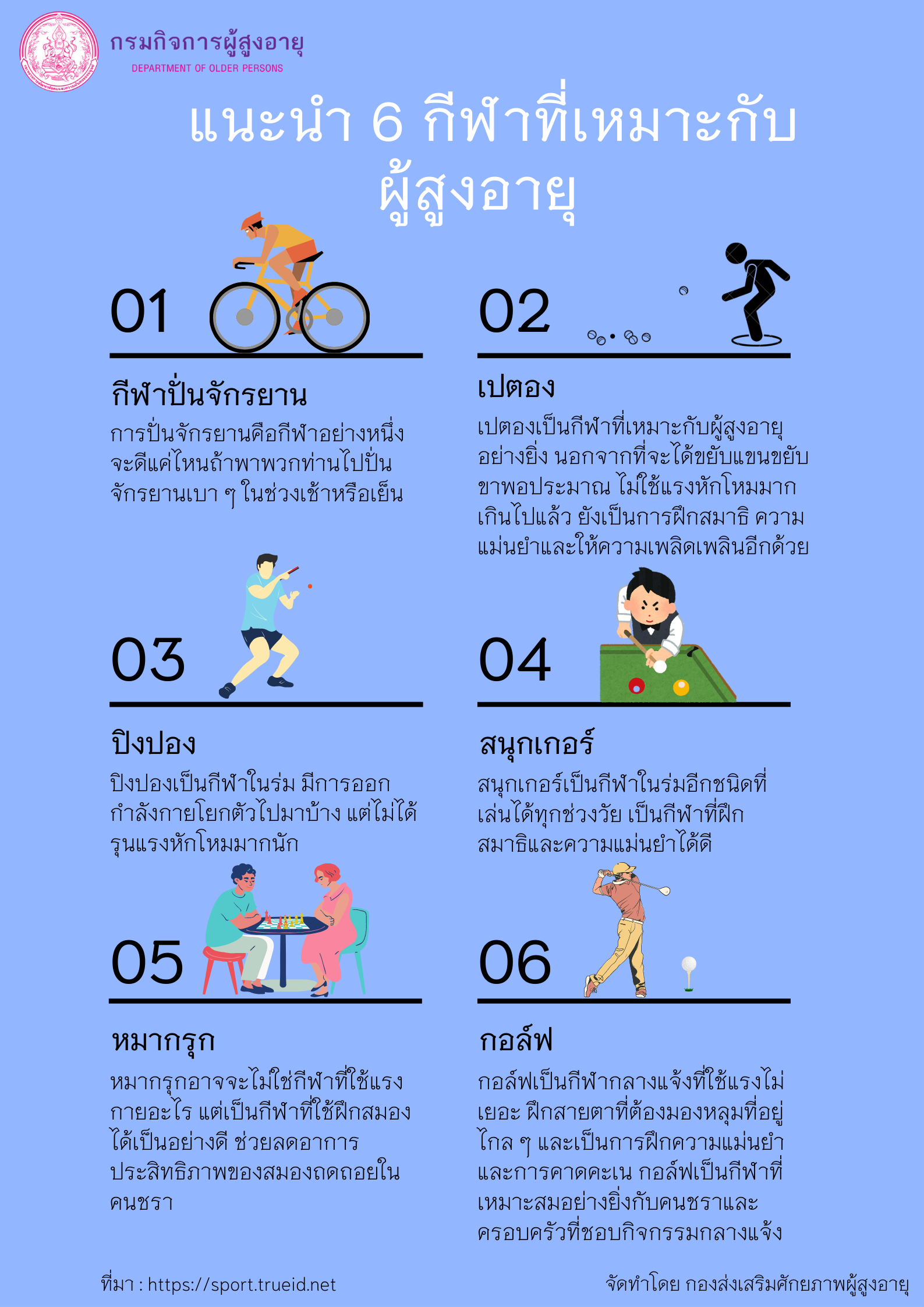 แนะนำ 6 กีฬาสำหรับผู้สูงอายุ (สศส.)