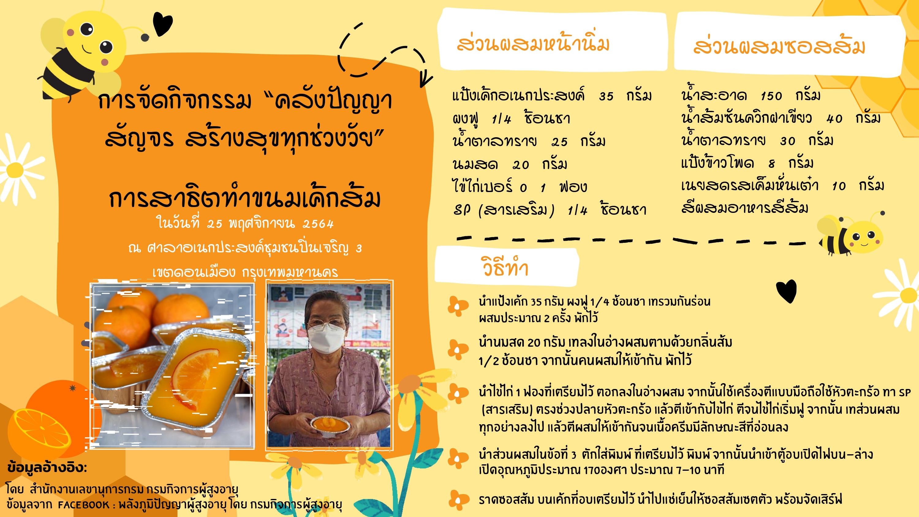 การจัดกิจกรรมคลังปัญญาผู้สูงอายุ การทำขนมเค้กส้ม (สลก.)