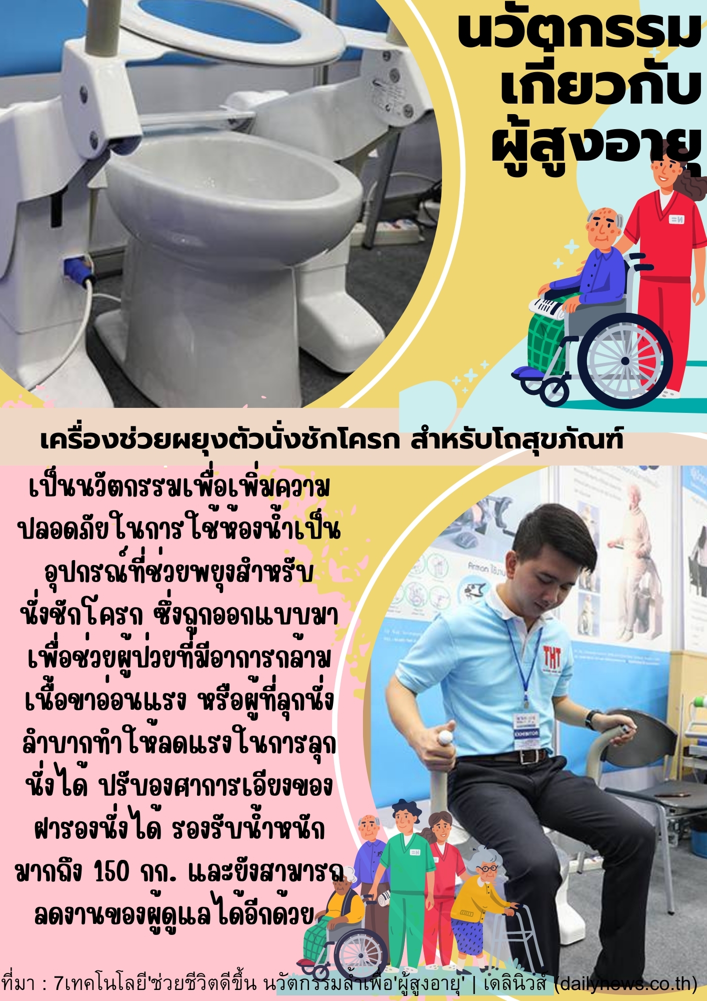 นวัตกรรมเกี่ยวกับผู้สูงอายุ เครื่องช่วยพยุงตัวนั่งชักโครกสำหรับโถสขภัณฑ์ By สคส.