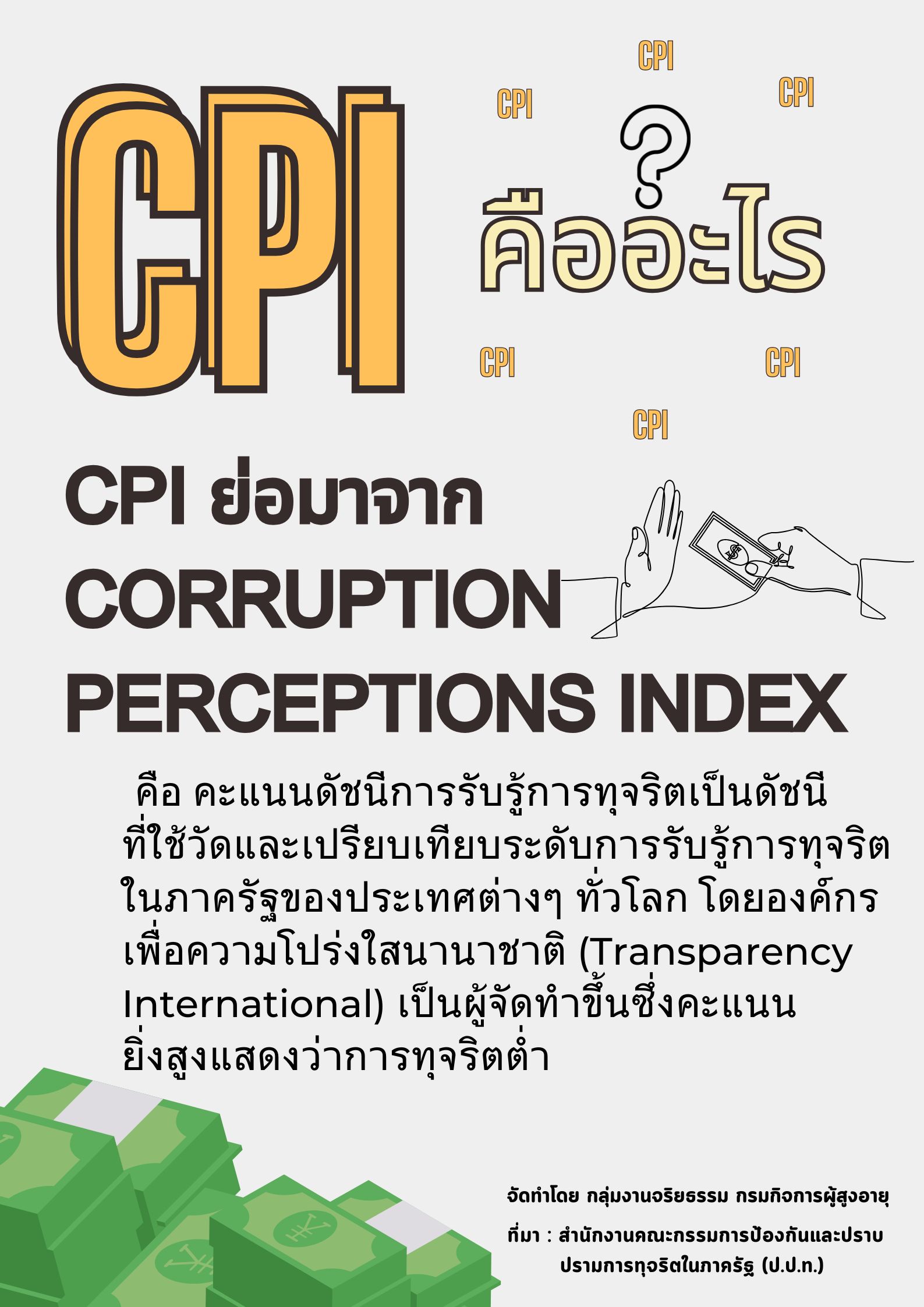 ประชาสัมพันธ์รายงานผลการศึกษาและสื่อประชาสัมพันธ์เพื่อสร้างการรับรู้เกี่ยวกับการยกระดับค่าคะแนน CPI