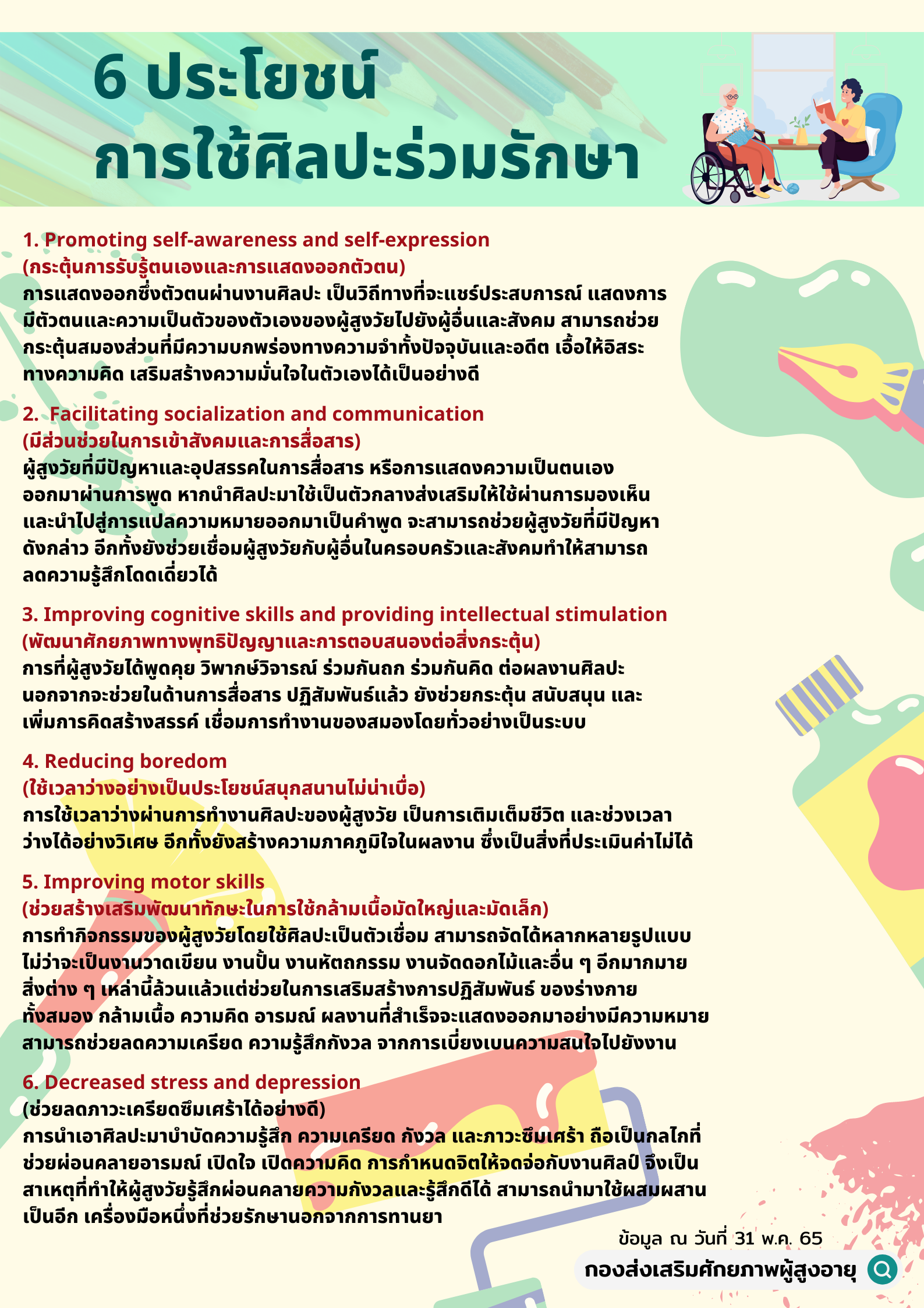 6 ประโยชน์ การใช้ศิลปะร่วมรักษา (สศส.)