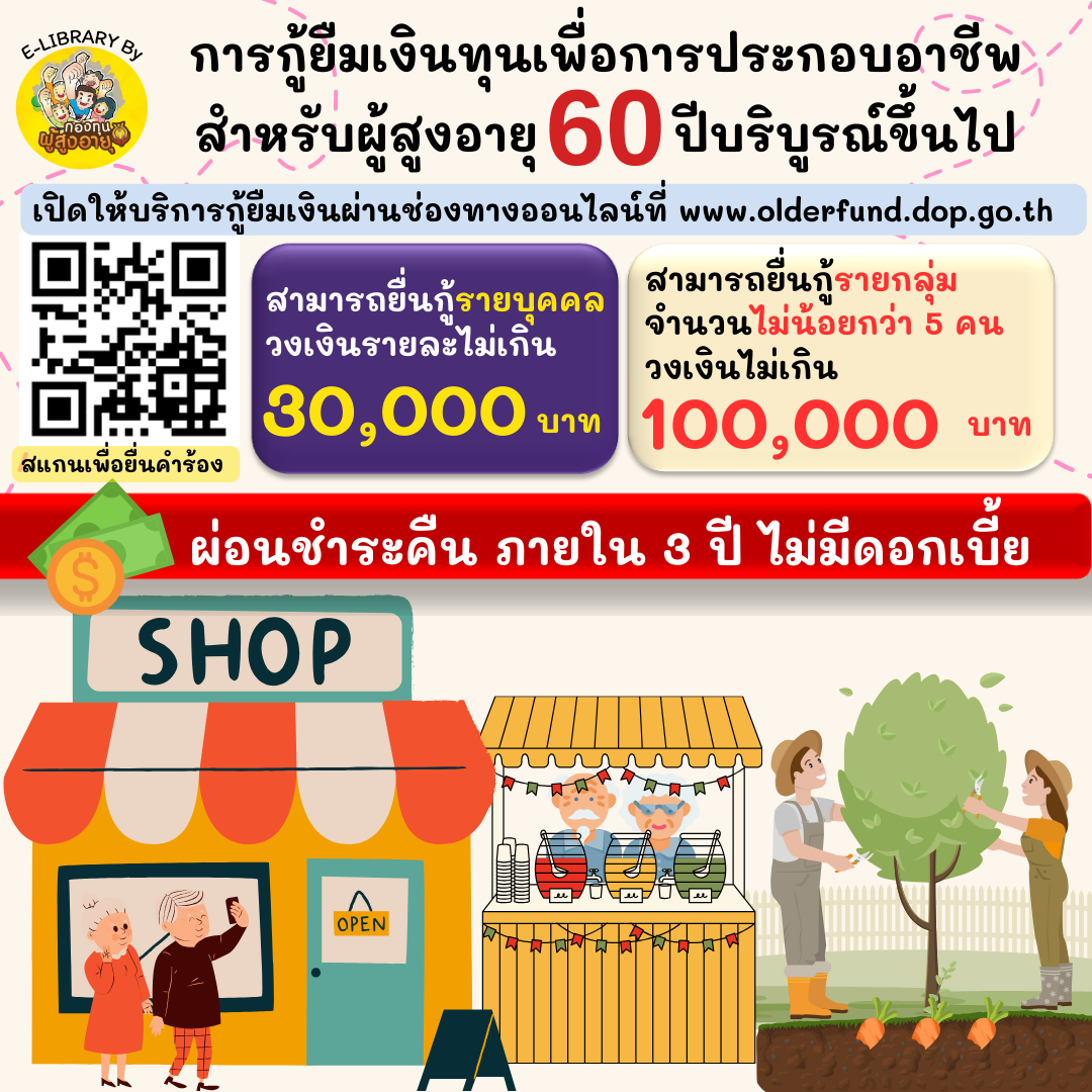 การกู้ยืมเงินทุนเพื่อการประกอบอาชีพสำหรับผู้สูงอายุ 60 ปีบริบูรณ์ขึ้นไป