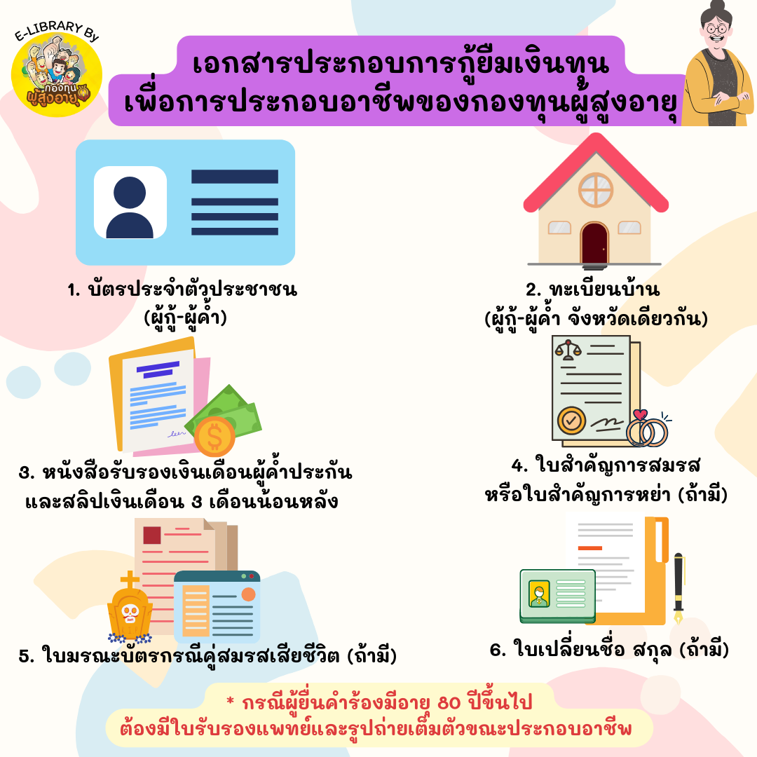 เอกสารประกอบการกู้ยืมเงินทุนเพื่อการประกอบอาชีพของกองทุนผู้สูงอายุ