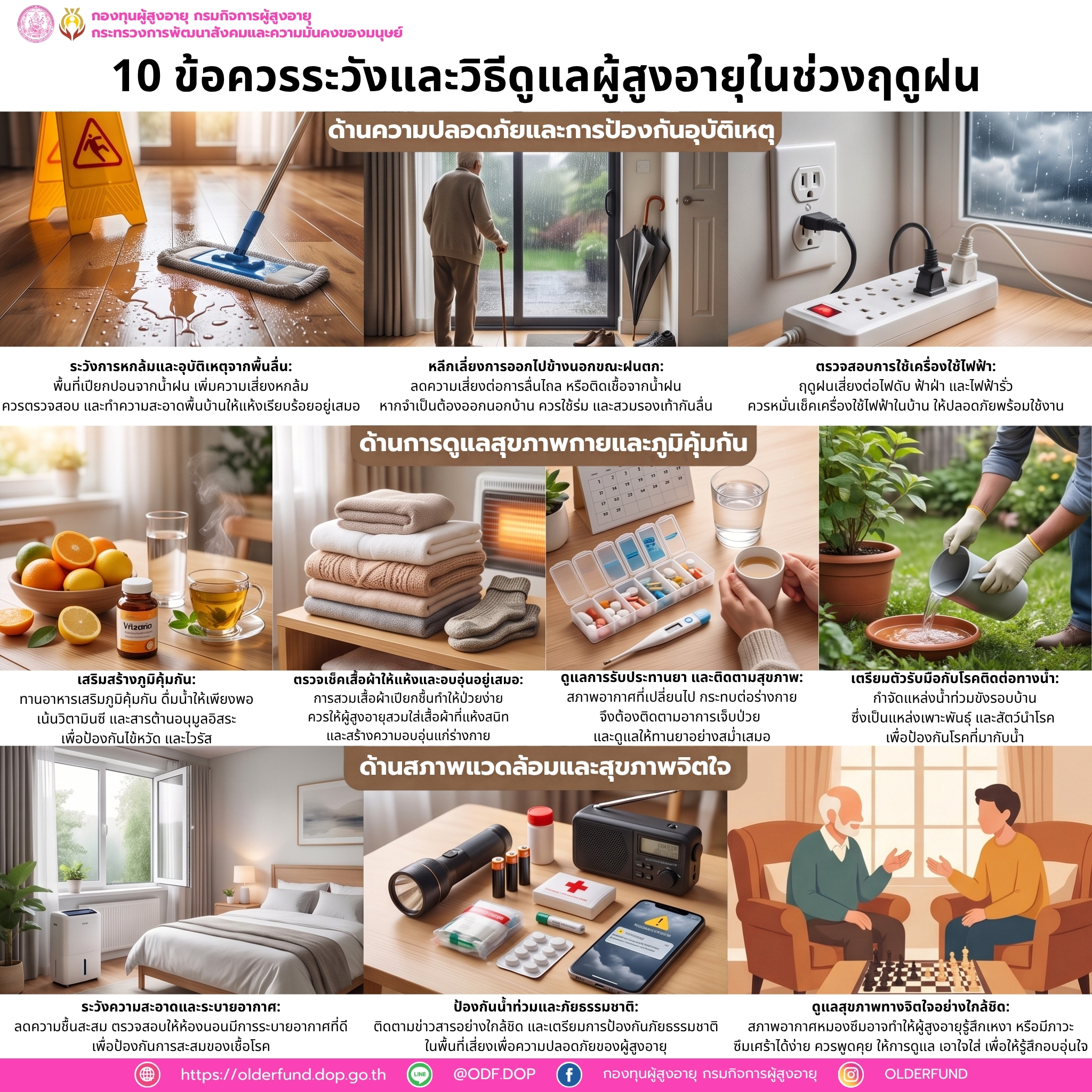 10 ข้อควรระวังและวิธีดูแลผู้สูงอายุในช่วงฤดูฝน